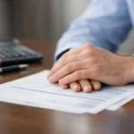 Mains examinant documents pour renegocier son taux de credit immobilier et économiser.