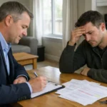 Gestion des impayés de loyer - propriétaire et locataire discutent des documents de loyer